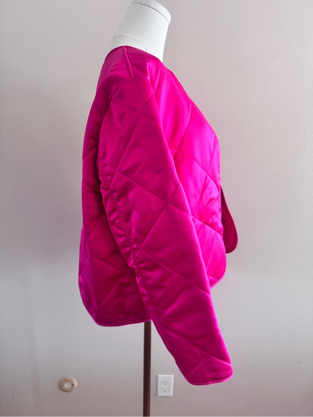 Anne Klein Quilted Open-Front Jacket in Fuchsia/Pink - Picture 3 of 7